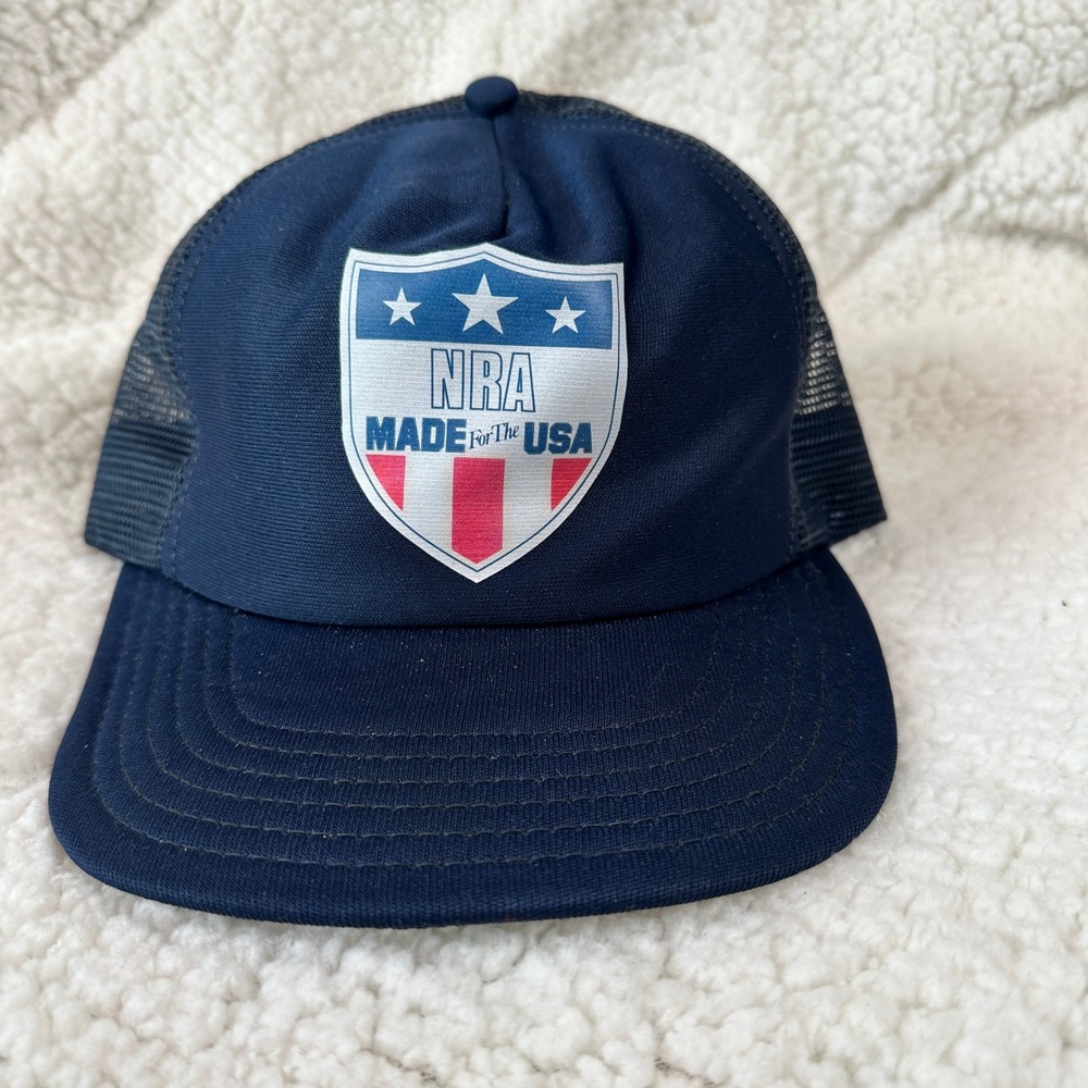 VTG the winner mens nra trucker hat osfa Navy Blue Mesh Snapback made in USA